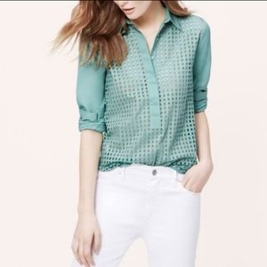 Teal Loft Cutout Button Down Blouse